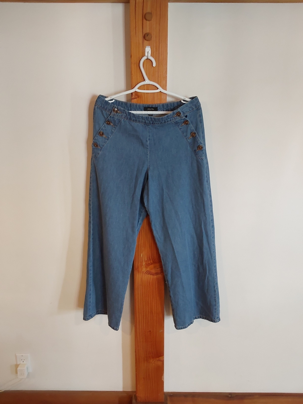 Autres Filles High Waist Sailor Button Wide-Leg Denim Pants | Cropped Blue Jeans
